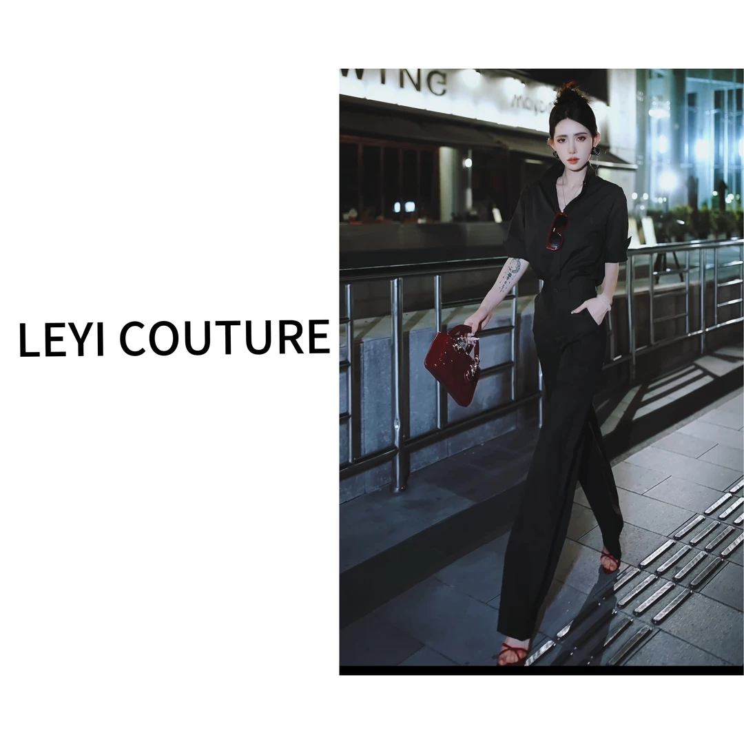 【 LEYI COUTURE】畑畑2025高端气质”灰曜石裤子＋衬衫”套装