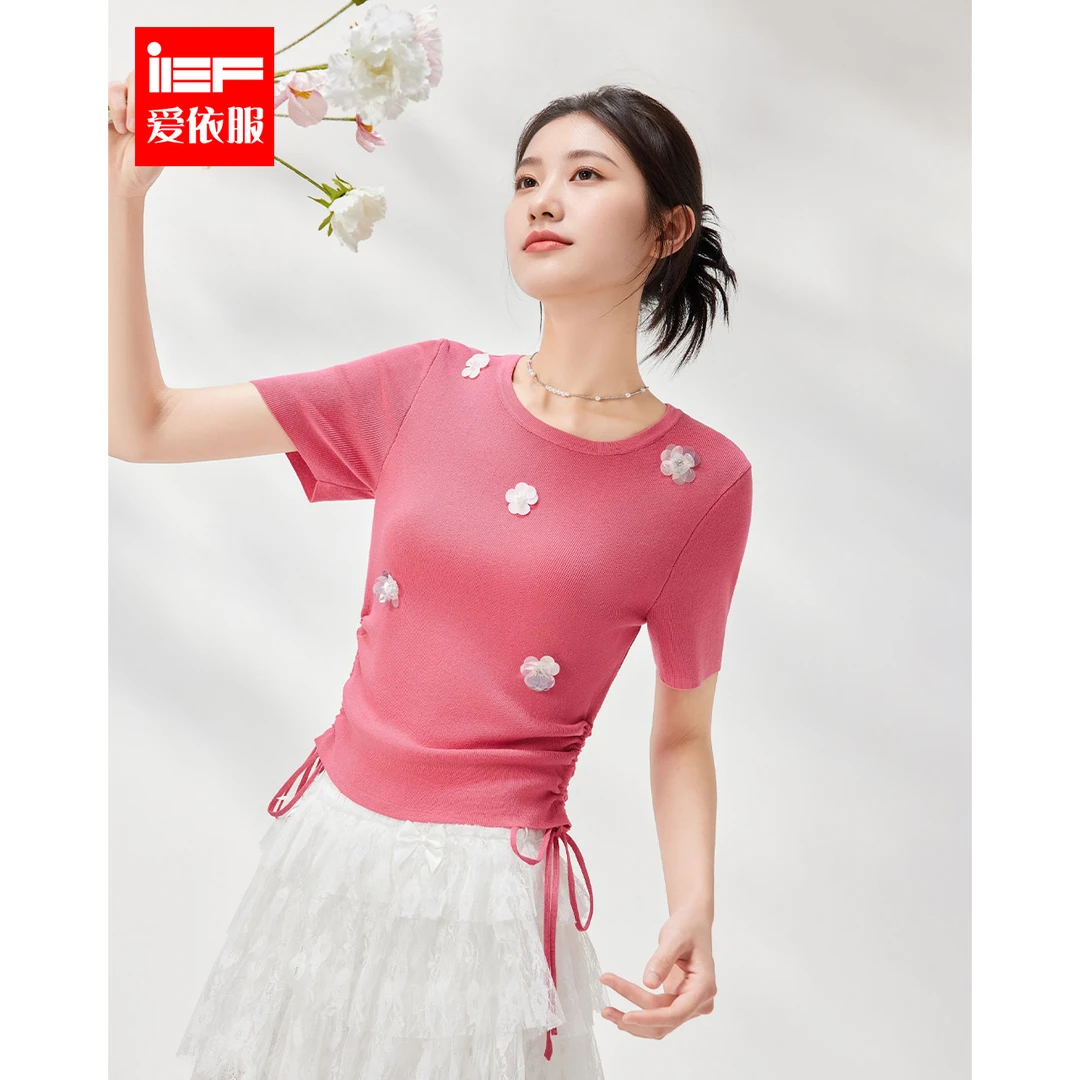 IEF/爱依服2025夏季新款法式温柔小女人气质立体花朵设计毛织上衣