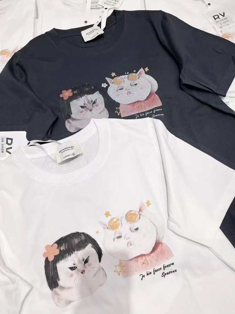 W阿薇-尧妹家面膜猫猫半袖短款正肩