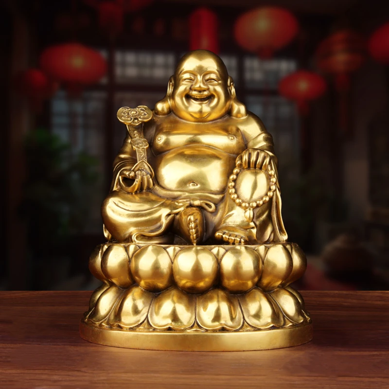 他向全铜弥勒佛摆件弥勒佛菩萨大肚笑佛黄铜佛像店铺乔迁客厅装饰