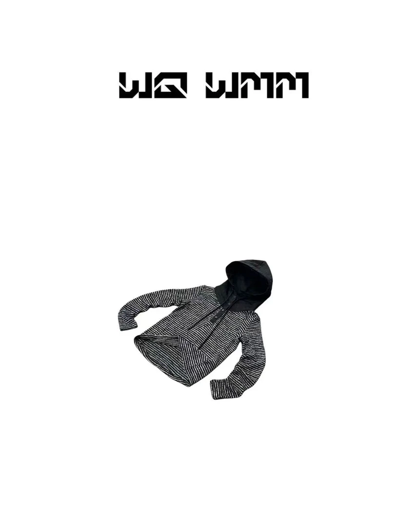 【WQWMM】小众设计秋款气质条纹连帽排扣时尚套头帽衫上衣25A90115