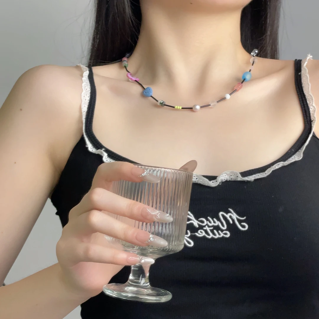 非金属树脂项链 2463多巴胺彩色ins串珠项链女夏天少女感韩版项链