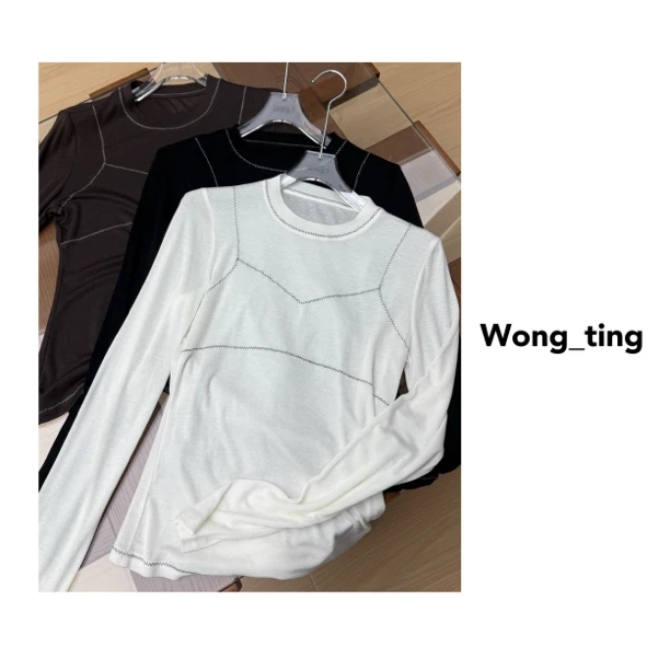 wong_ting早秋三色刺绣常规圆领长袖百搭T恤21262