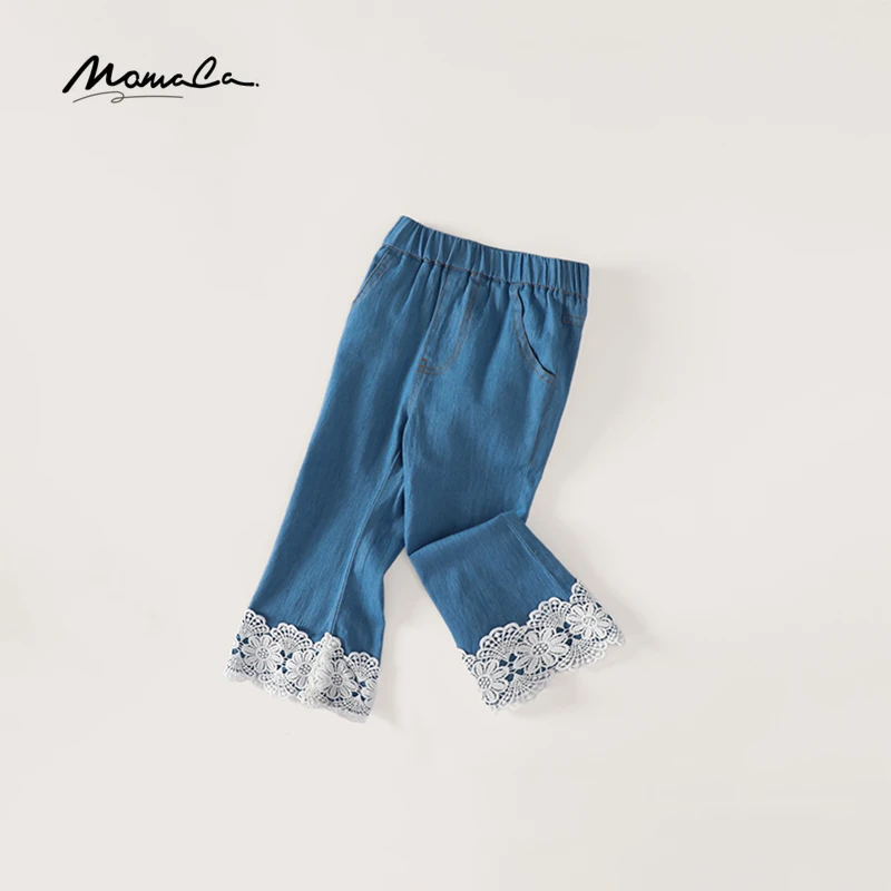 MOMOCO春季新款女童时尚花边复古洋气百搭休闲牛仔裤77530350011