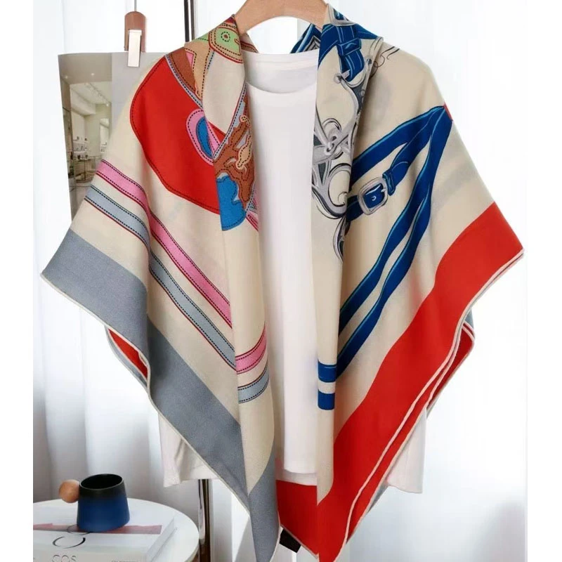 新款时尚印花丝羊毛140方巾秋冬季保暖披肩高端送礼伴手礼丝巾