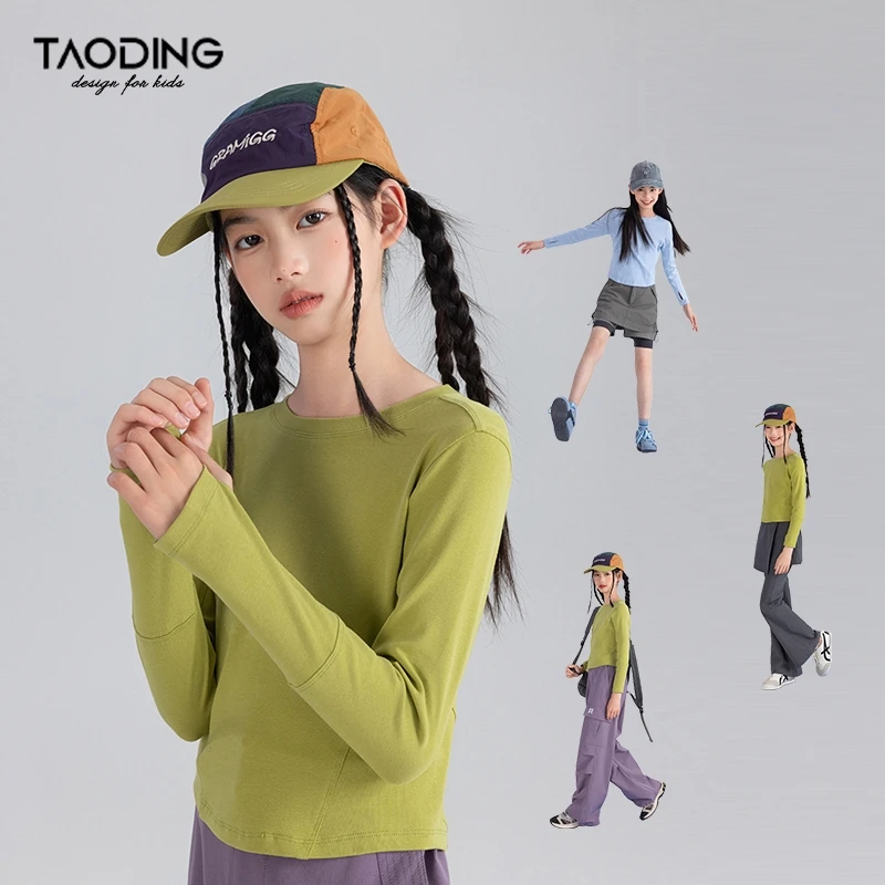 TAODING/淘町女童运动长袖T恤春秋新款中大童休闲百搭圆领打底衫