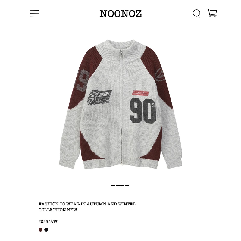 NOONOZ秋冬机车风撞色双拉链毛衣男潮牌美式中性风慵懒针织外套