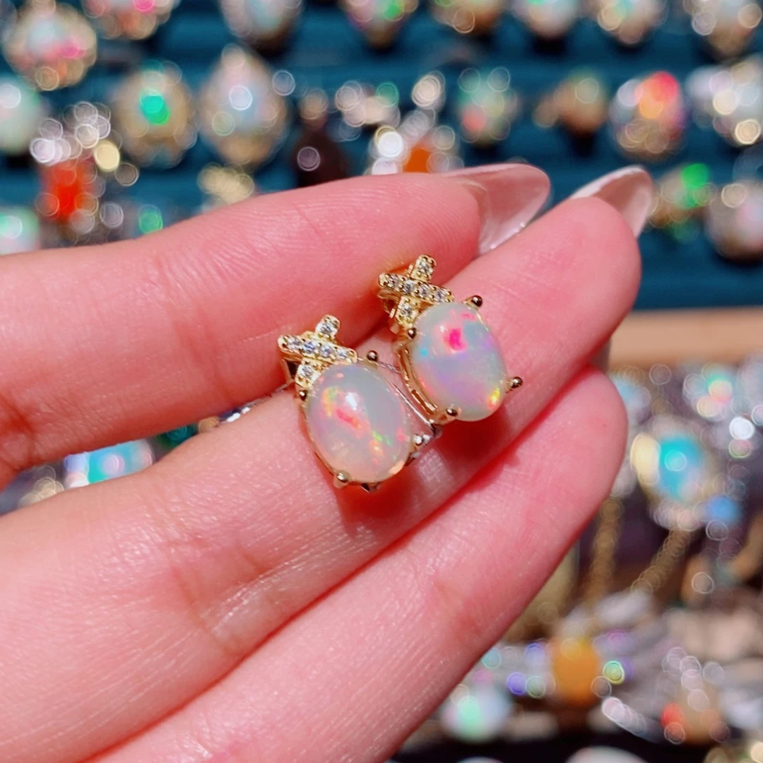 欧泊银S925镶嵌耳饰