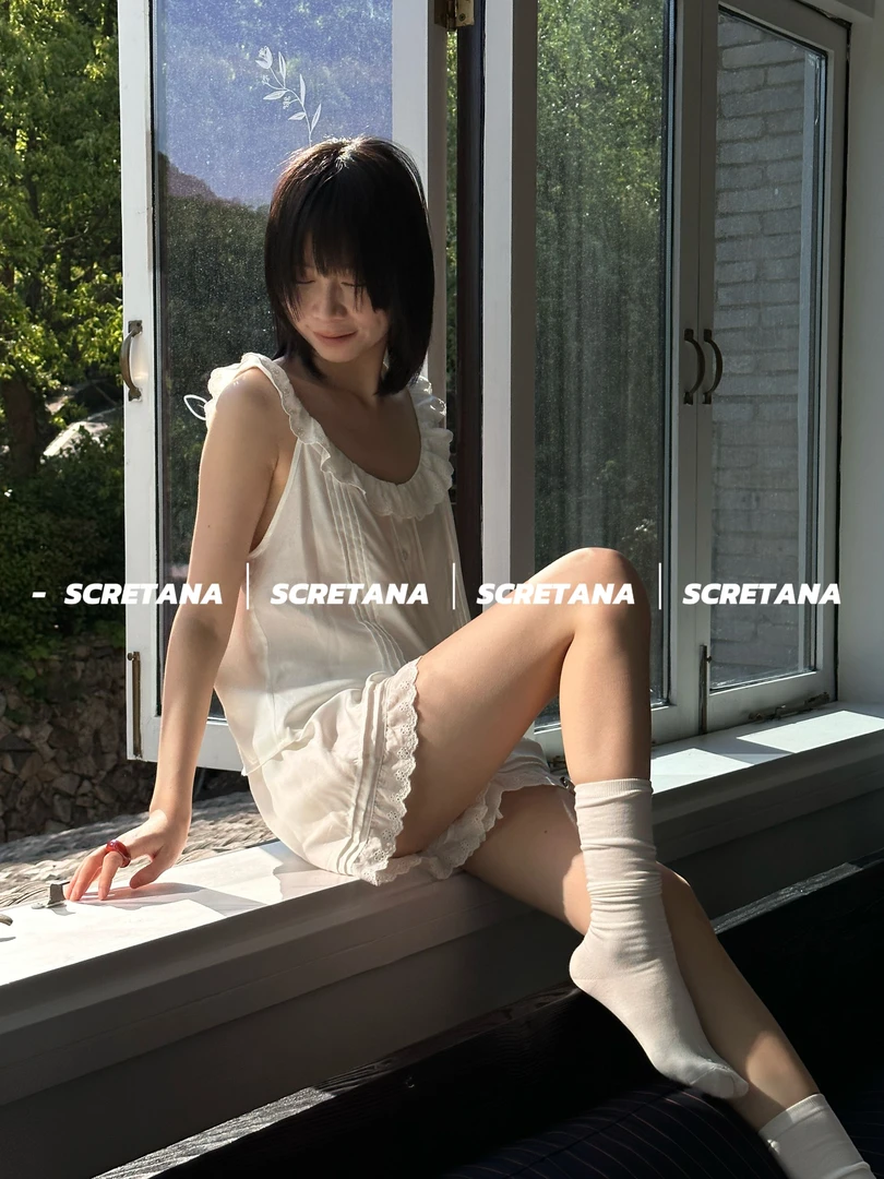 SCRETANA/安娜的秘密梨瓷白莱赛尔吊带短裤家居服睡衣套装