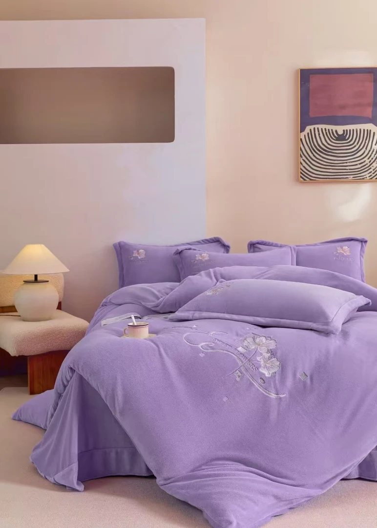 冬季加绒加厚绣花刺绣牛奶绒四件套家纺床上用品---依莲