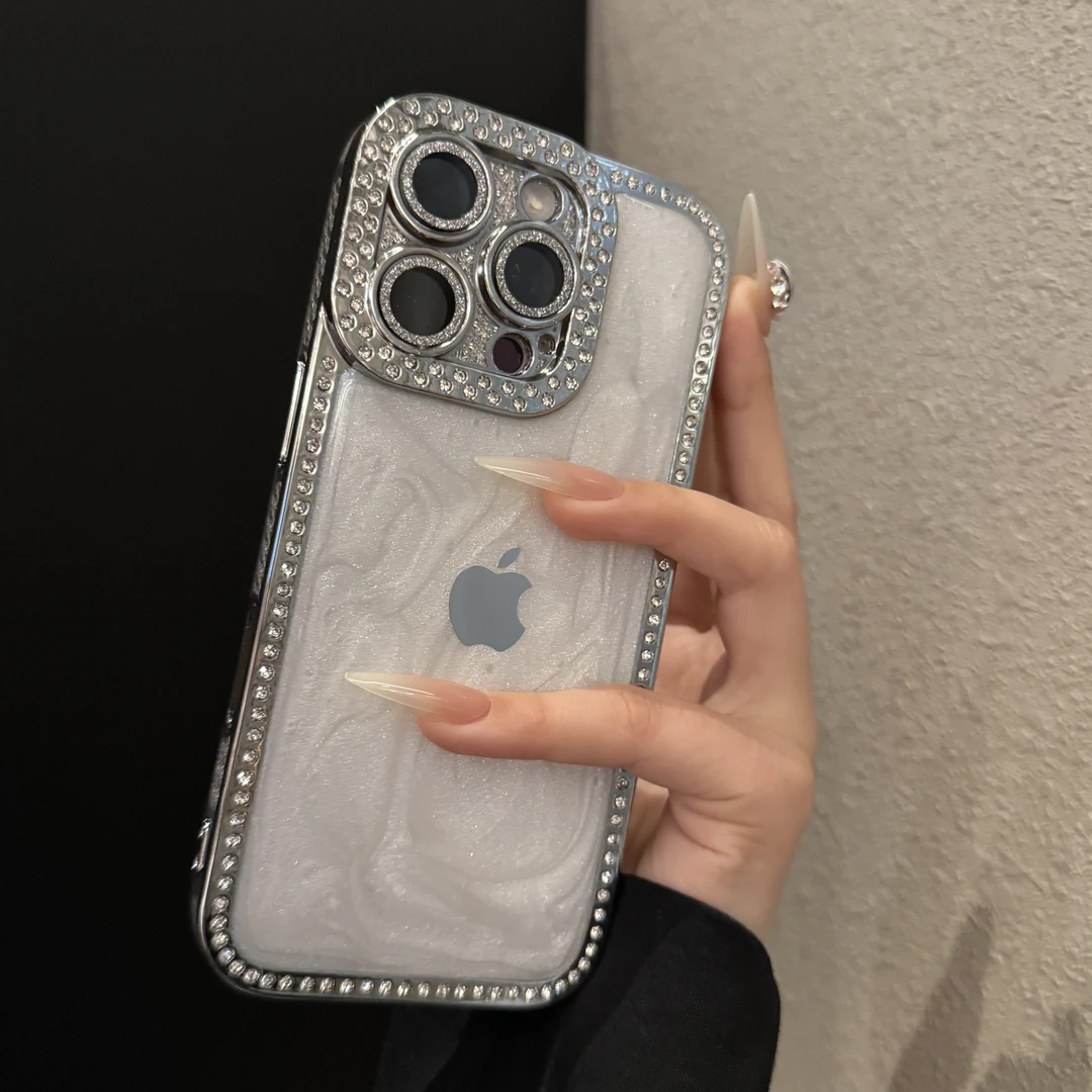 镶钻电镀奶油白适用苹果17promax手机壳创意iPhone16个性15小众14