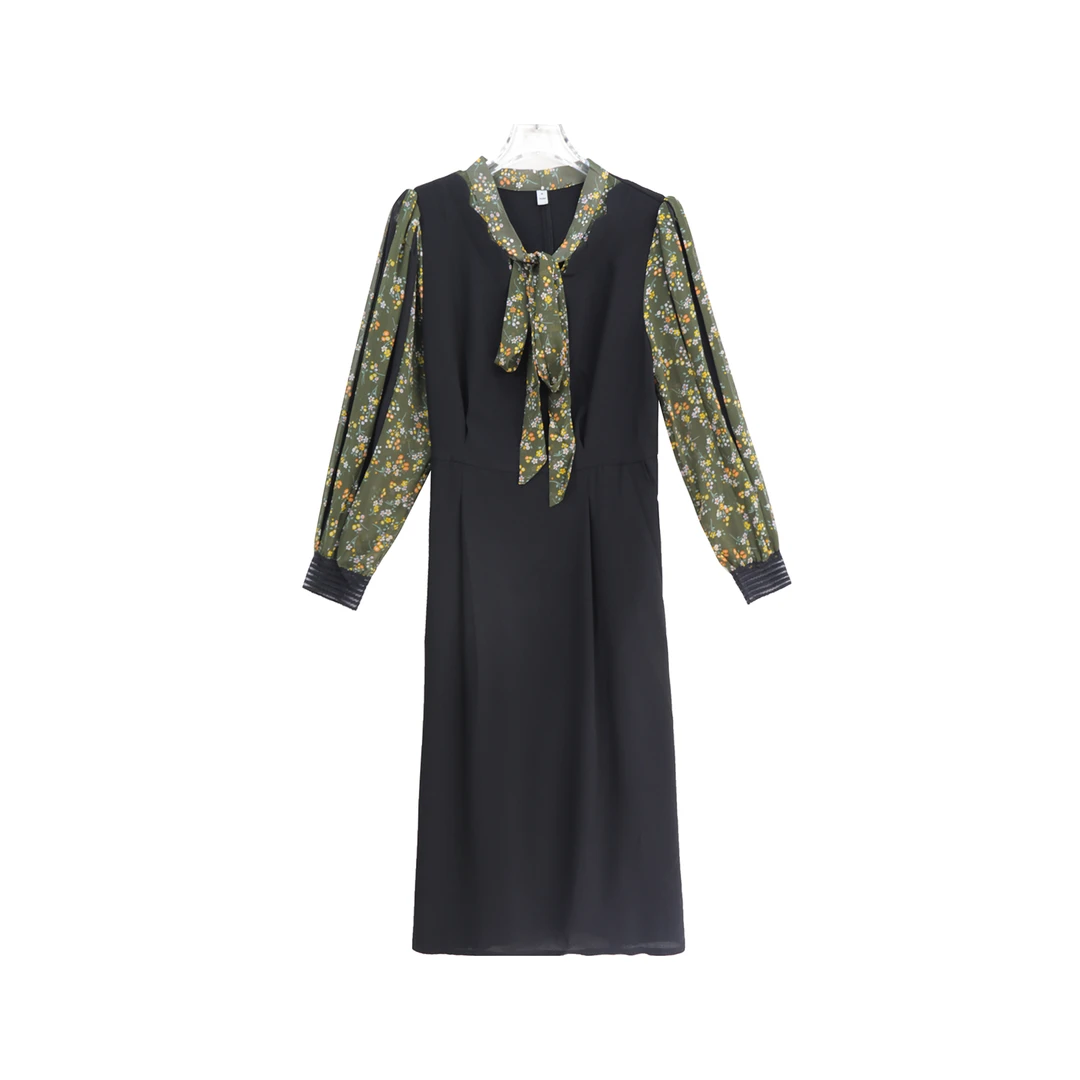 韩版时尚拼接碎花优雅新款收腰显瘦连衣裙S3231