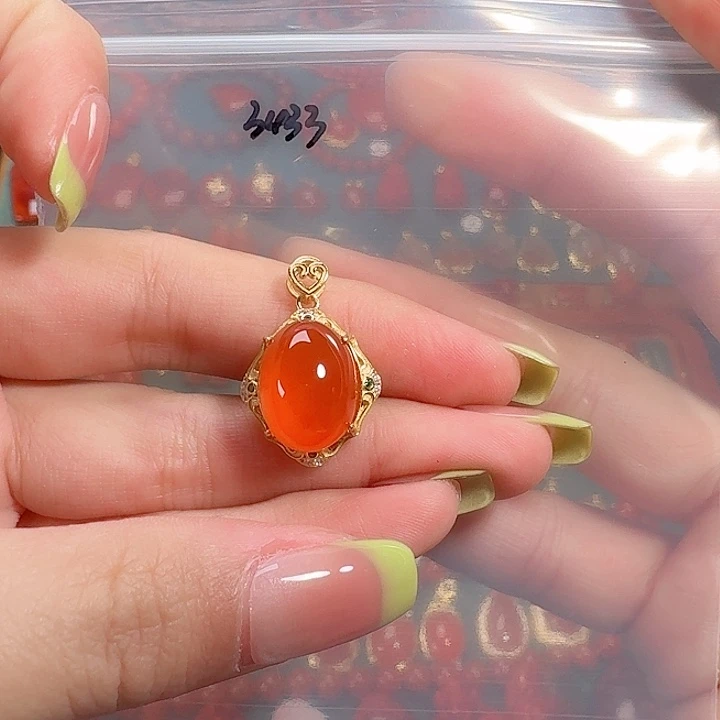 南红玛瑙银S925镶嵌吊坠