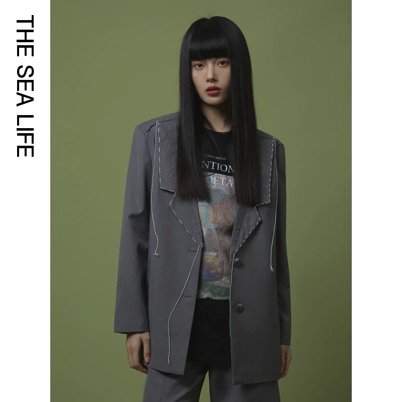 THESEALIFE欧海一生 复古时尚西装外套女春季新款韩版宽松0135