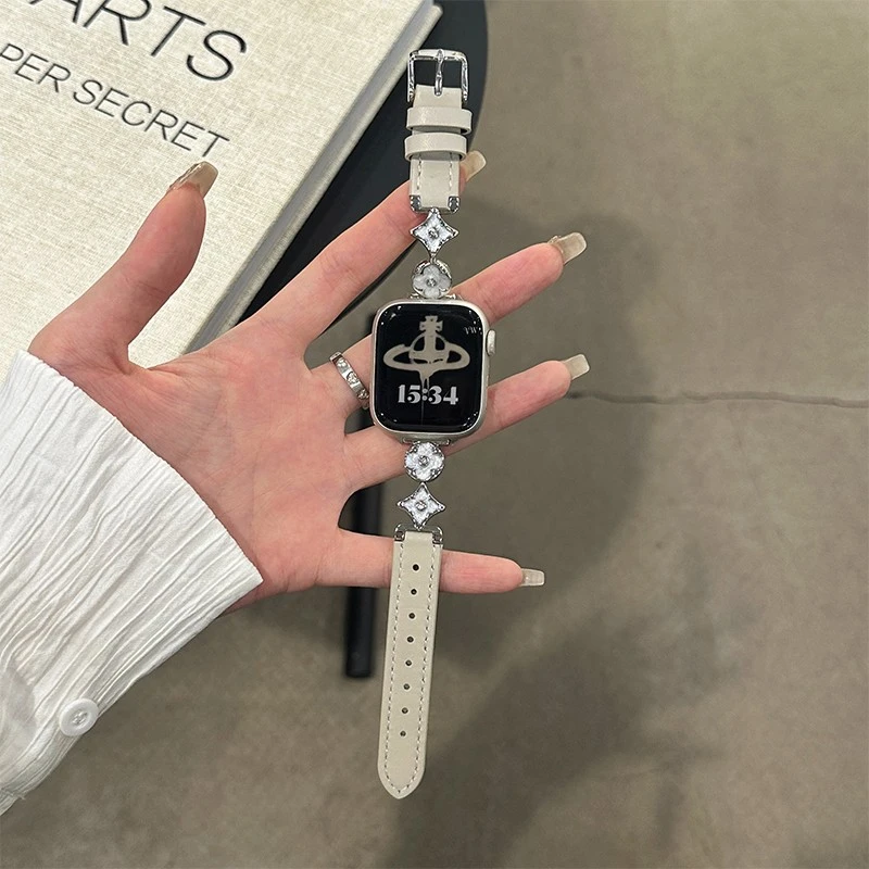 适用iwatchS10四叶草皮质链条高级华为小米手环手表手环表带表带