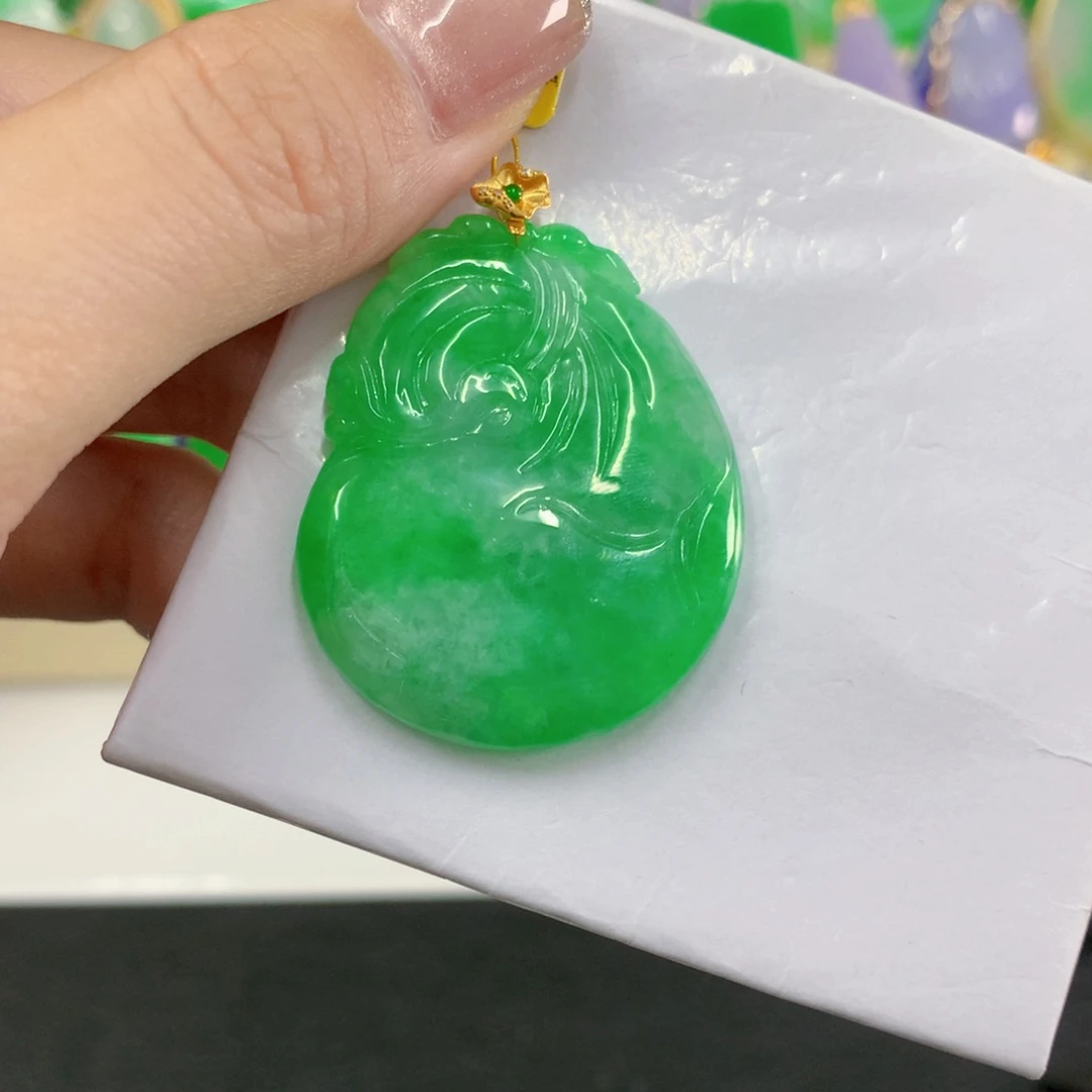 翡翠18K金镶嵌吊坠(不含链)