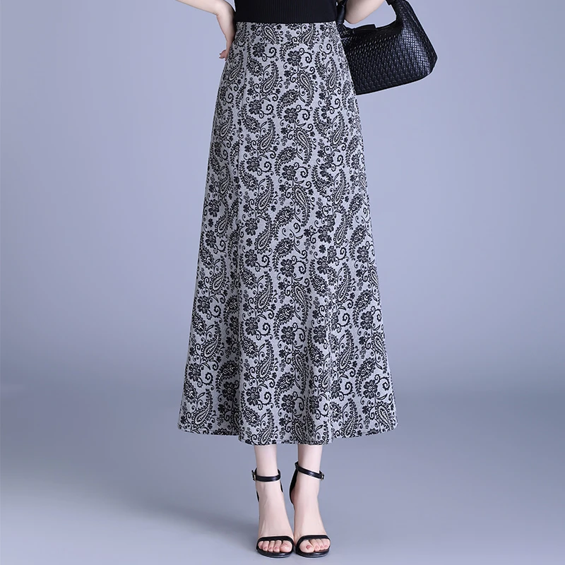 时尚印花半身裙女夏季薄款2025新款气质长裙高腰a字显瘦垂感半裙