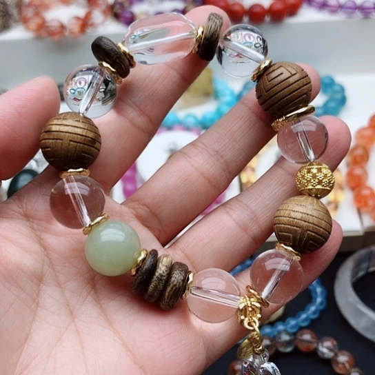 手链银S925镶嵌烟晶