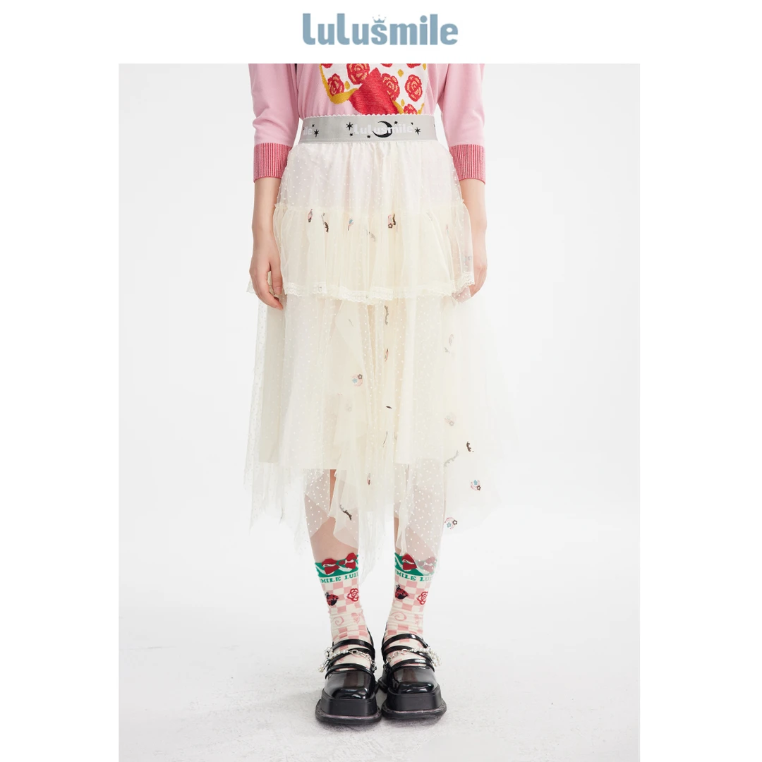 【小呆鸟专属】lulusmile网纱刺绣长半裙高腰气质甜酷蛋糕裙DNC4032