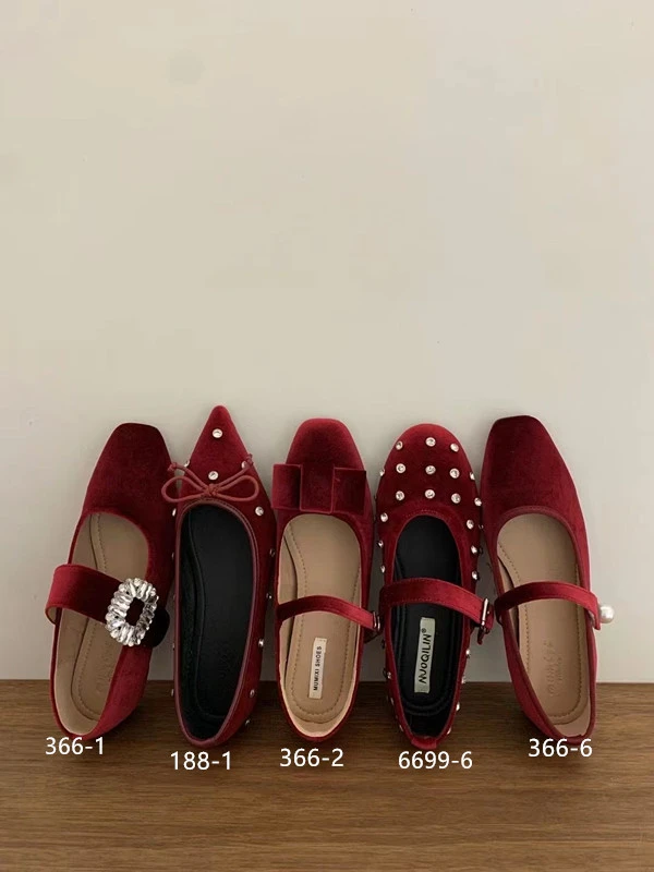 过年红法式方头平底红色单鞋女鞋子百搭晚晚复古小众玛丽珍鞋