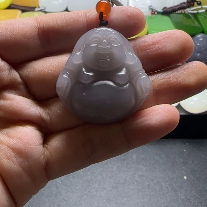 虹***儿天然青海野牛沟烟紫佛吊坠