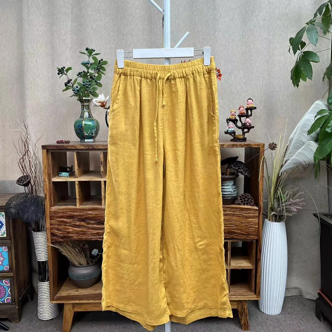 花璟与麻原创设计炒色做旧系带阔腿裤（裤长90臀围130腰围68-100）