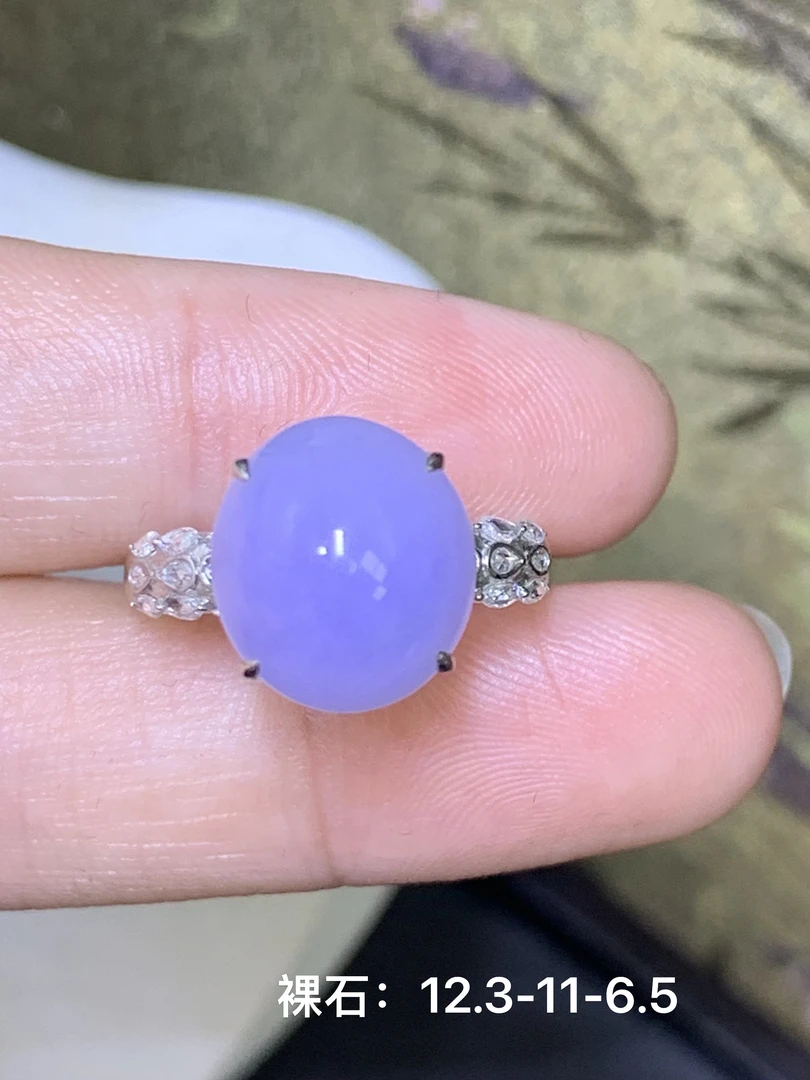 高冰紫罗兰蛋面戒指 天然翡翠A货QG/6.16气质精致高贵豪华紫色
