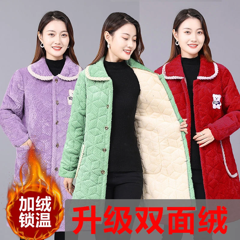加绒加厚冬季女装罩衣中长款保暖外套时尚棉服