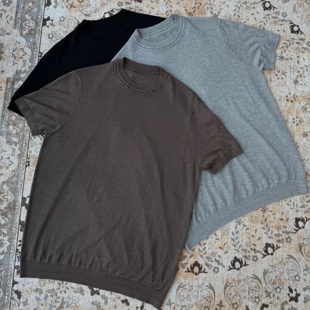 OaOO 纯色基础圆领毛衣打底Cleanfit休闲通勤短宽短袖T恤内搭男夏