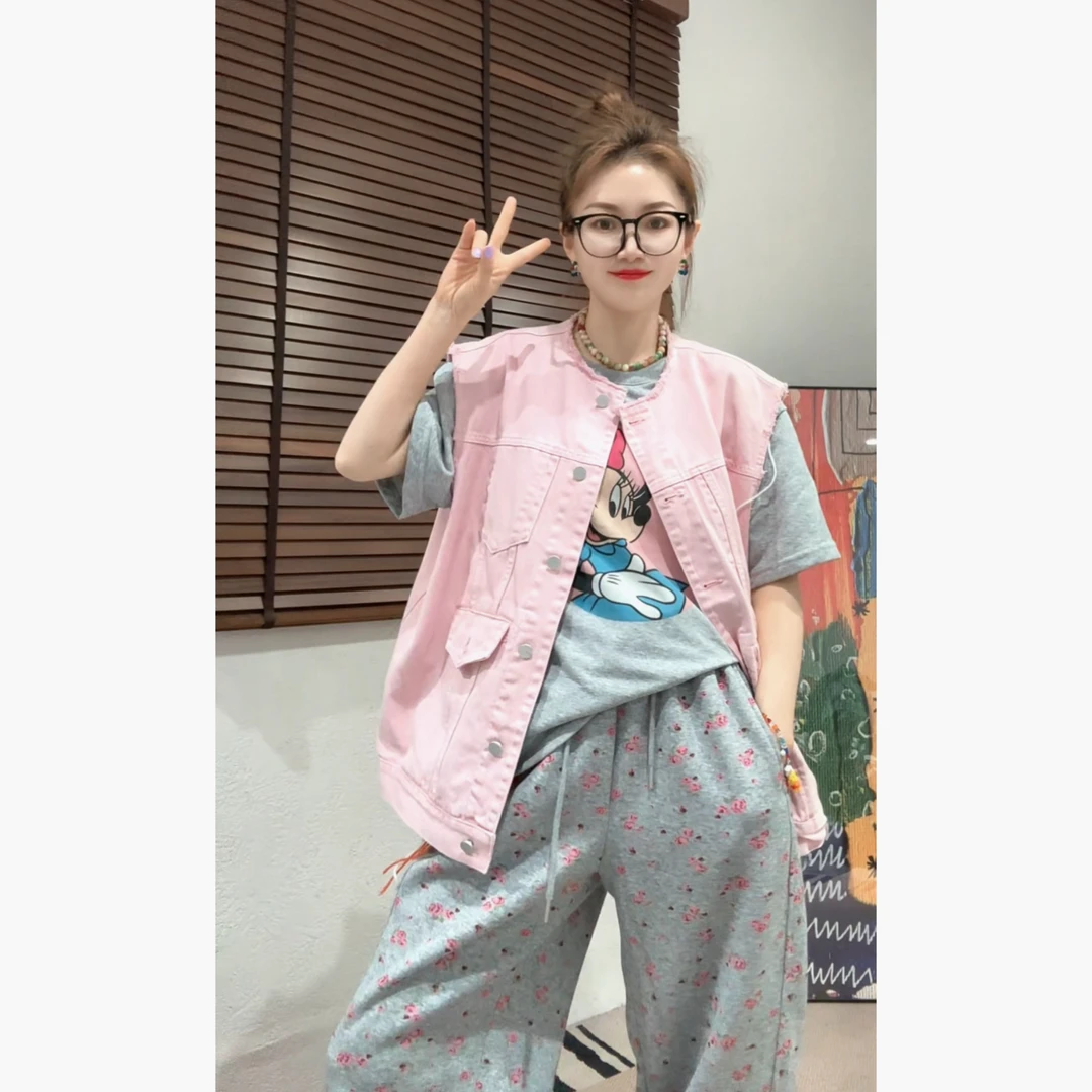 【Z.D.C】显白粉色的宽松牛仔马甲/百搭