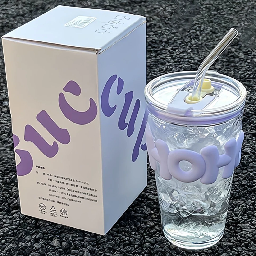 字母杯 玻璃杯子ins风高颜值大容量家用办公室咖啡吸管果汁杯
