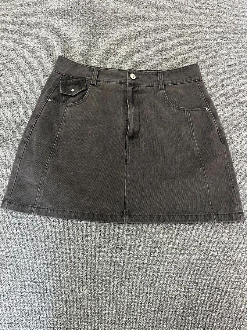 灰色水洗高腰百搭显瘦A字包臀牛仔短裙夏季