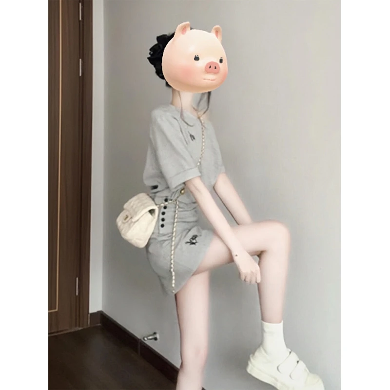 小个子休闲运动服套装夏季新款2025韩系时尚减龄显瘦短袖短裙两件