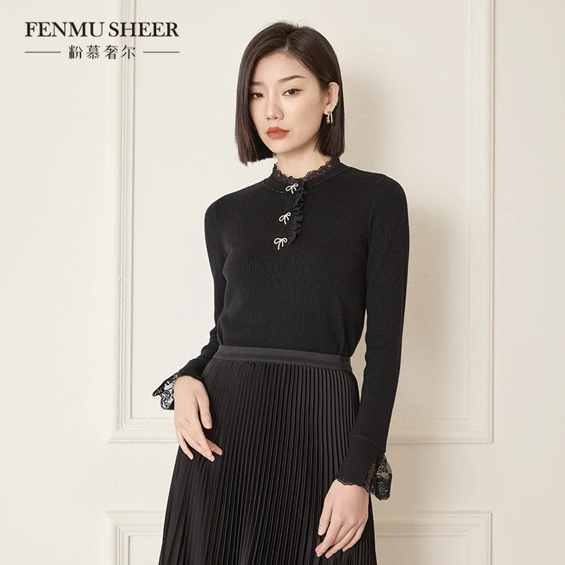 【莉莉专属】粉慕奢尔『静谧时光』宫廷风蕾丝花边袖针织上衣-W2053