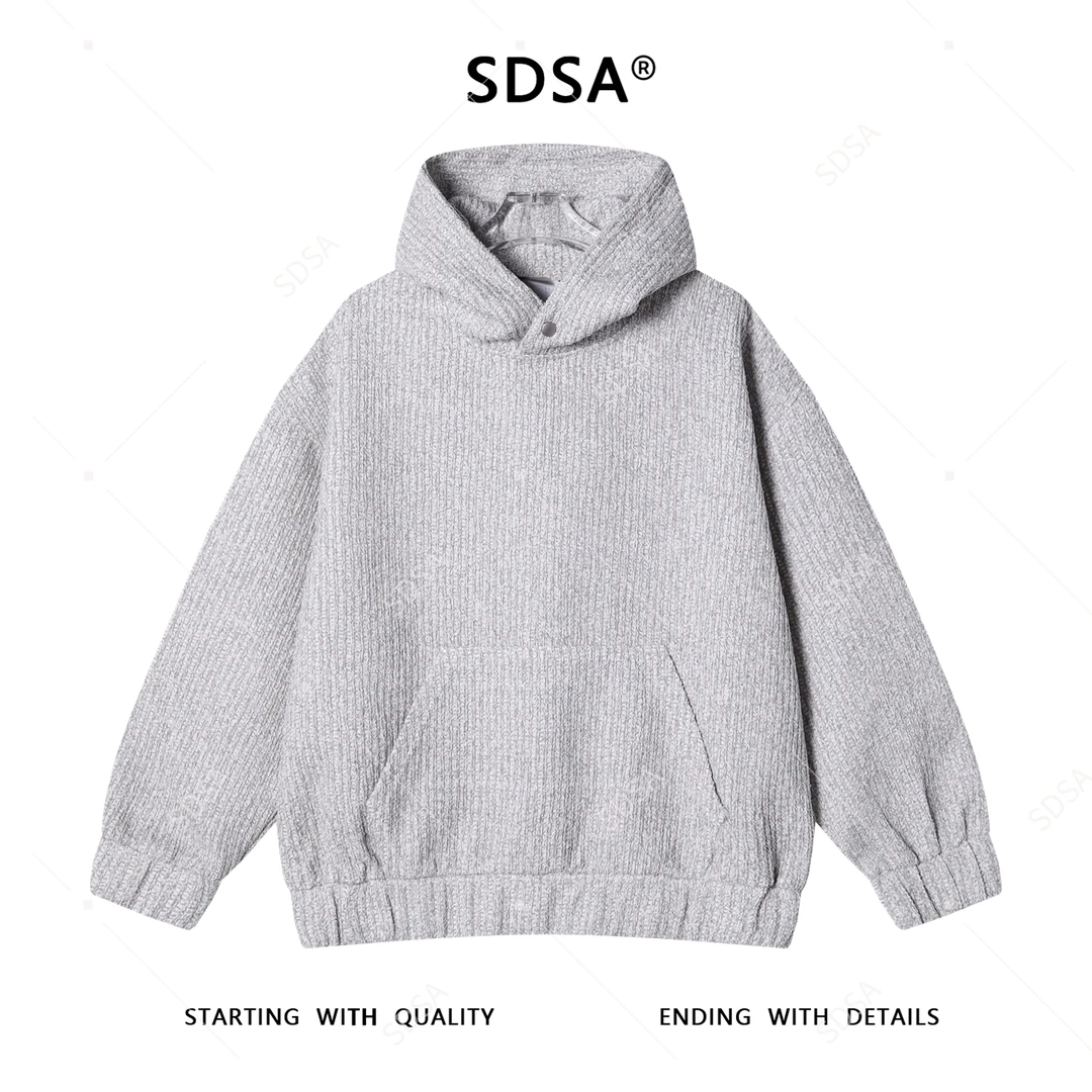 SDSA男士秋冬新款痞帅男装时尚肌理感按扣连帽卫衣气质网红款上衣