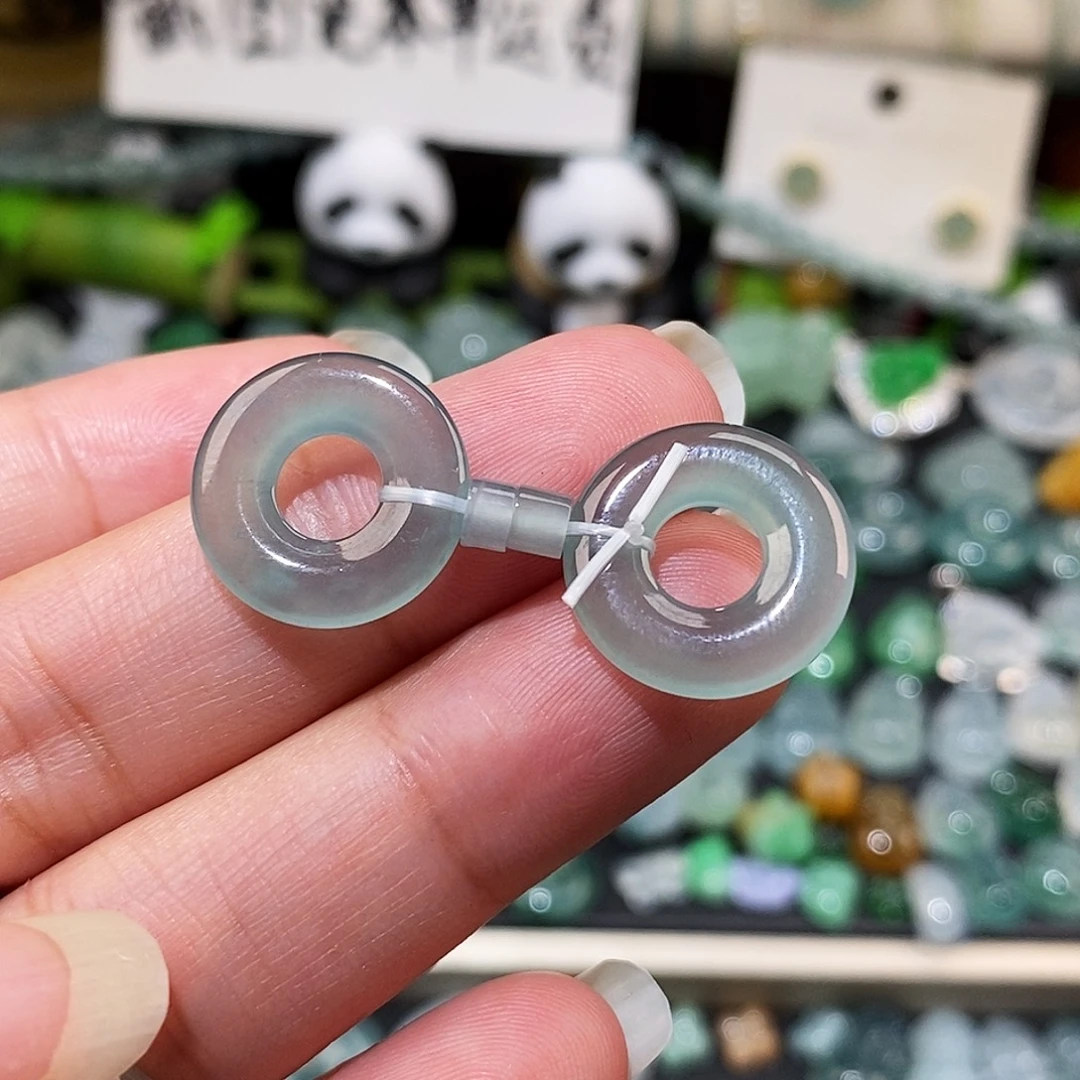 翡翠未镶嵌颈饰高冰甜甜圈一对