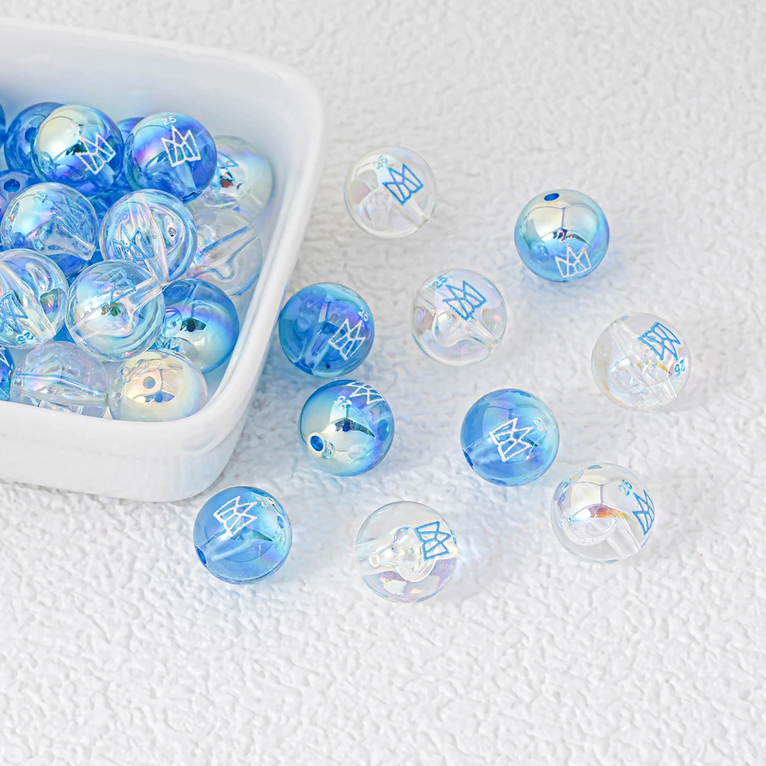 【饰界】实色印花蓝色透色团标直孔圆珠卡12/16MM全系列尺寸透明