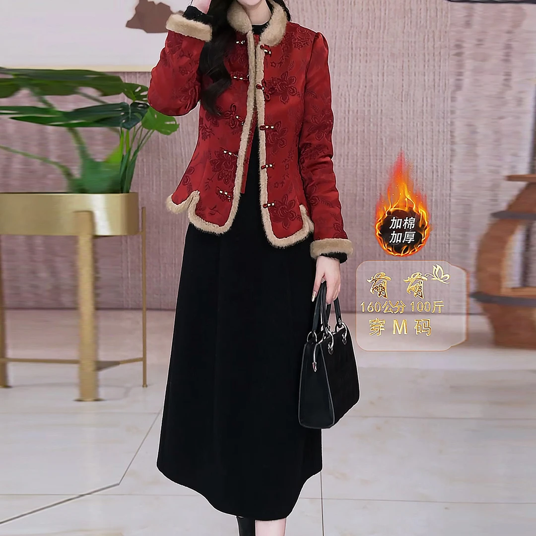 【上衣外套+连衣裙】加厚中式两件套2025新款气质秋冬减龄女装套裙