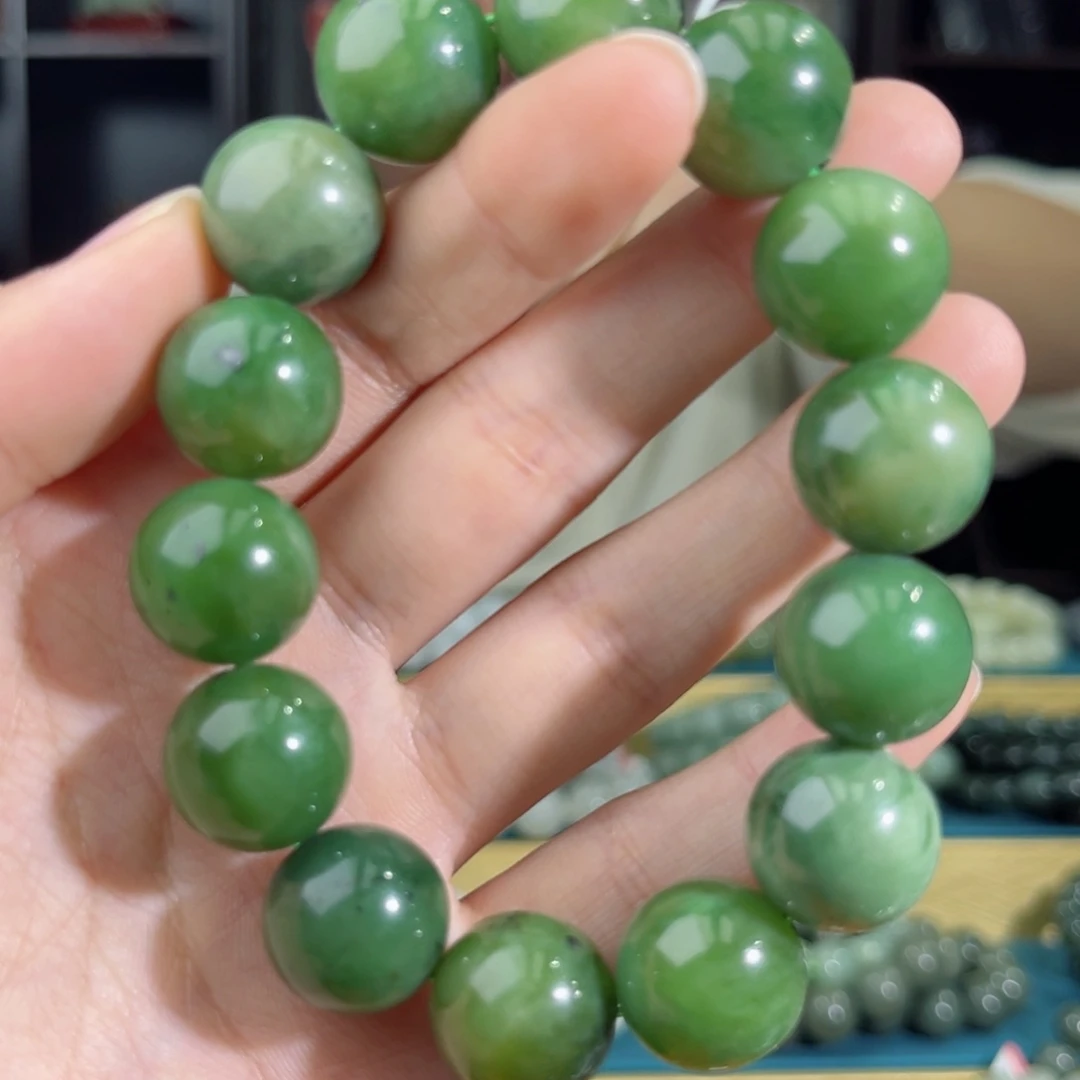 和田玉手链未镶嵌手串纯天然新疆碧玉糖三彩16mm
