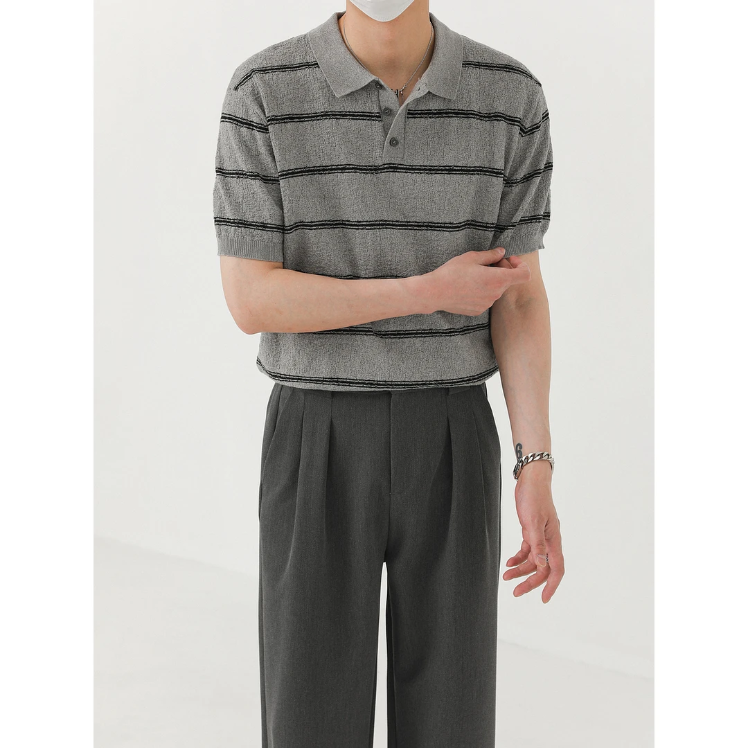 卓卓夏季韩版翻领针织保罗POLO衫 男士短袖T恤潮流条纹半袖体恤衫