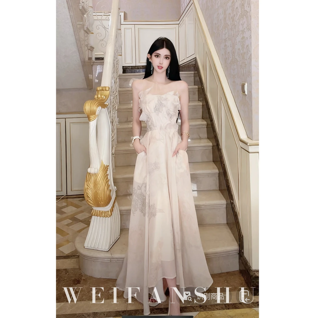 WEIFANSHU/魏凡舒【风光掠影】春夏新款洋气高级感收腰抹胸连衣裙