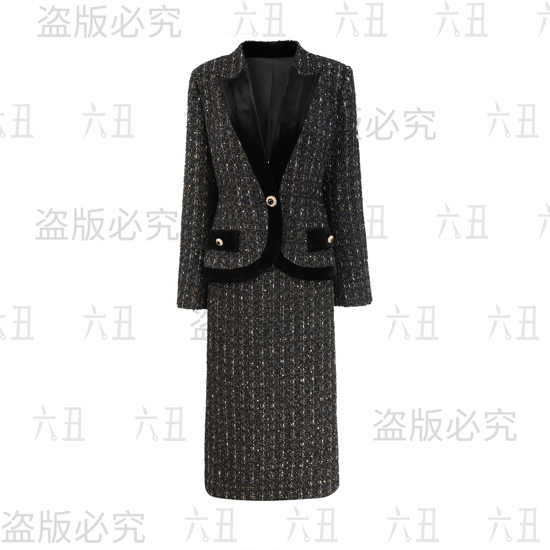 【六丑】新款秋冬高级感法式气质黑边拼色小香风时尚外套510AWT0124