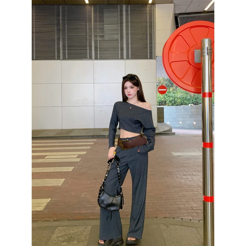 套初秋新款女装套装时尚气质长袖t恤女高腰显瘦阔腿裤辣妹两件套