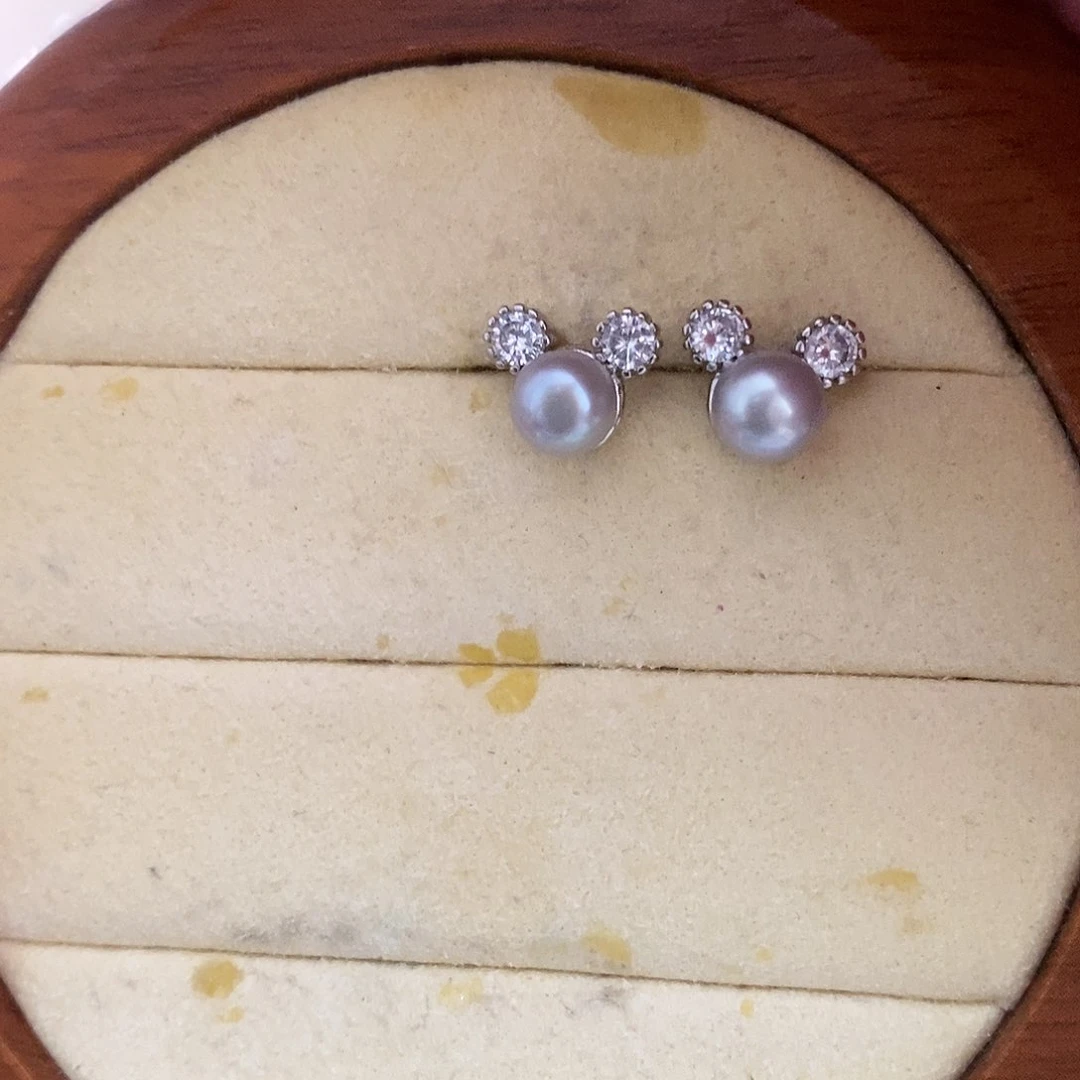 银S925镶嵌耳饰淡水珍珠