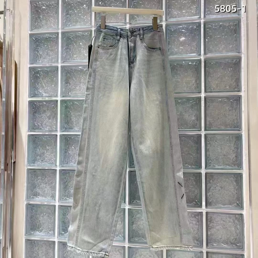 Lz.mm 韩标四季款   浅色软牛仔阔腿拖地裤   裤长 105