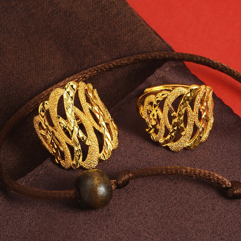 铜合金戒指 星光灿烂开口戒指  男女同款时尚复古金色指环