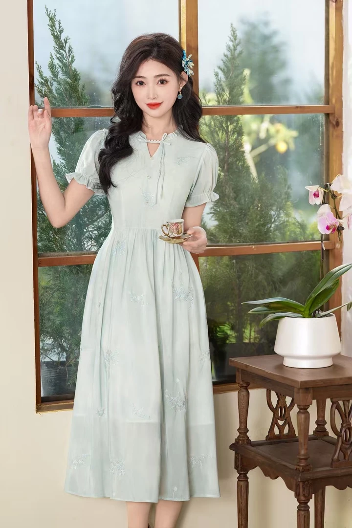 气质系带中式夏季立领日常薄款旗袍新中式默认袖型