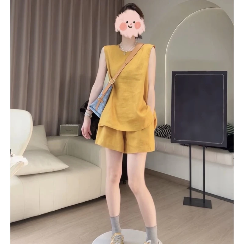 俏皮度假夏季休闲宽松无袖露背上衣+显瘦百搭短裤两件套2025新款