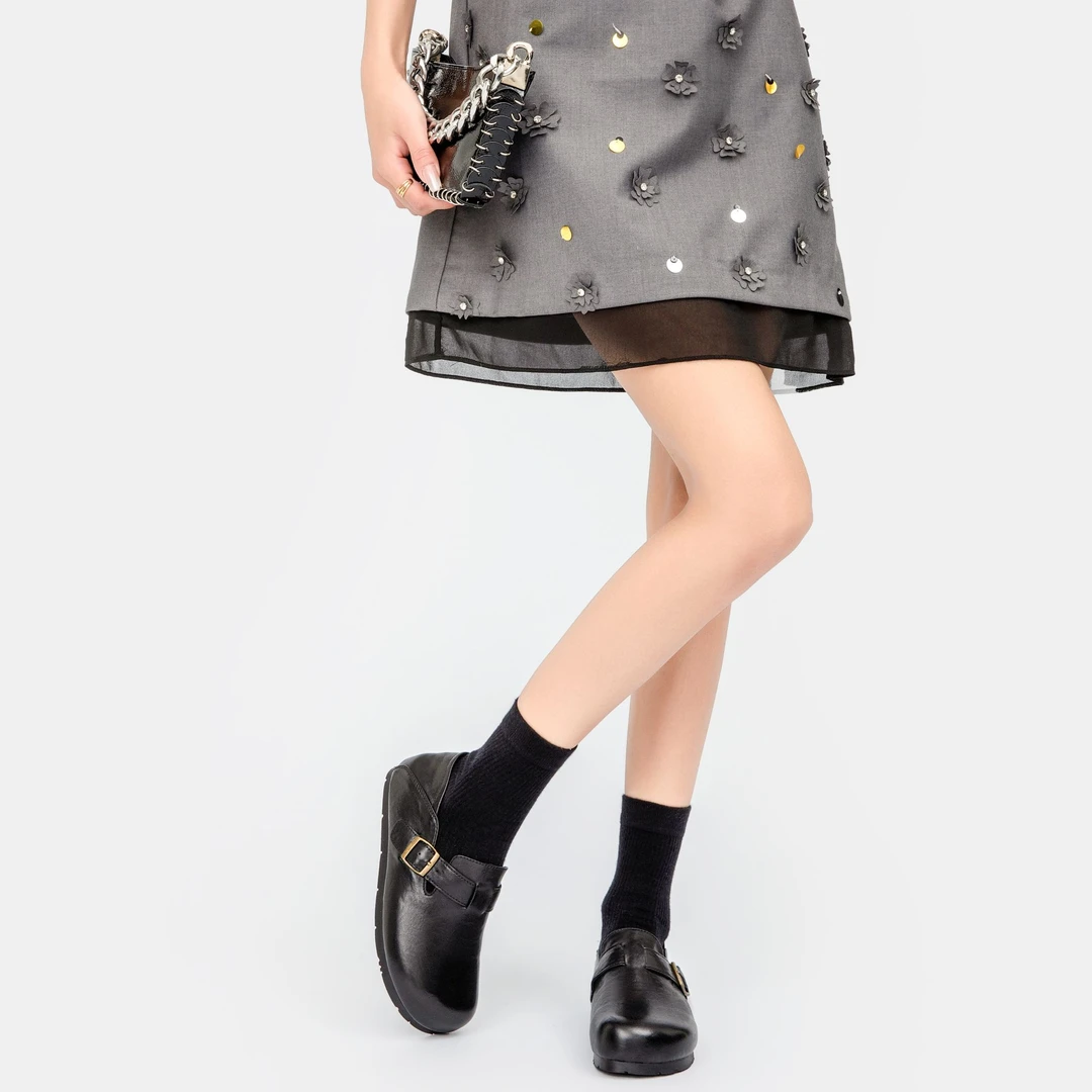 原创欧版博肯 水洗牛皮时尚女鞋黑色百搭软底休闲时尚秋季平底