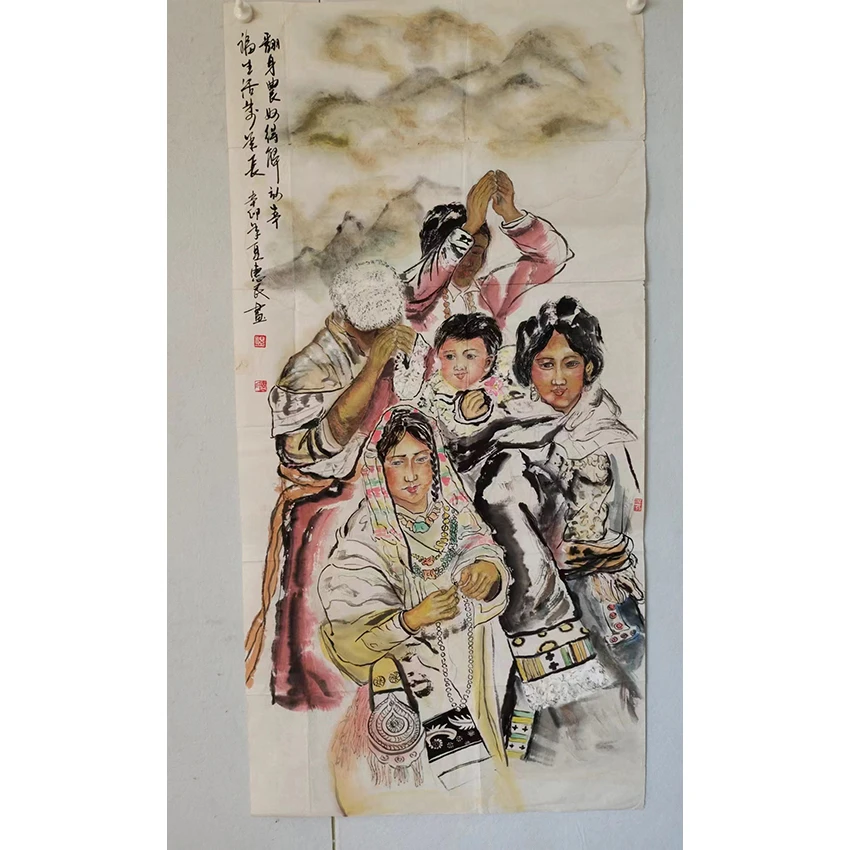 2664  纯手绘老字画《人物》中堂  尺寸 137×68